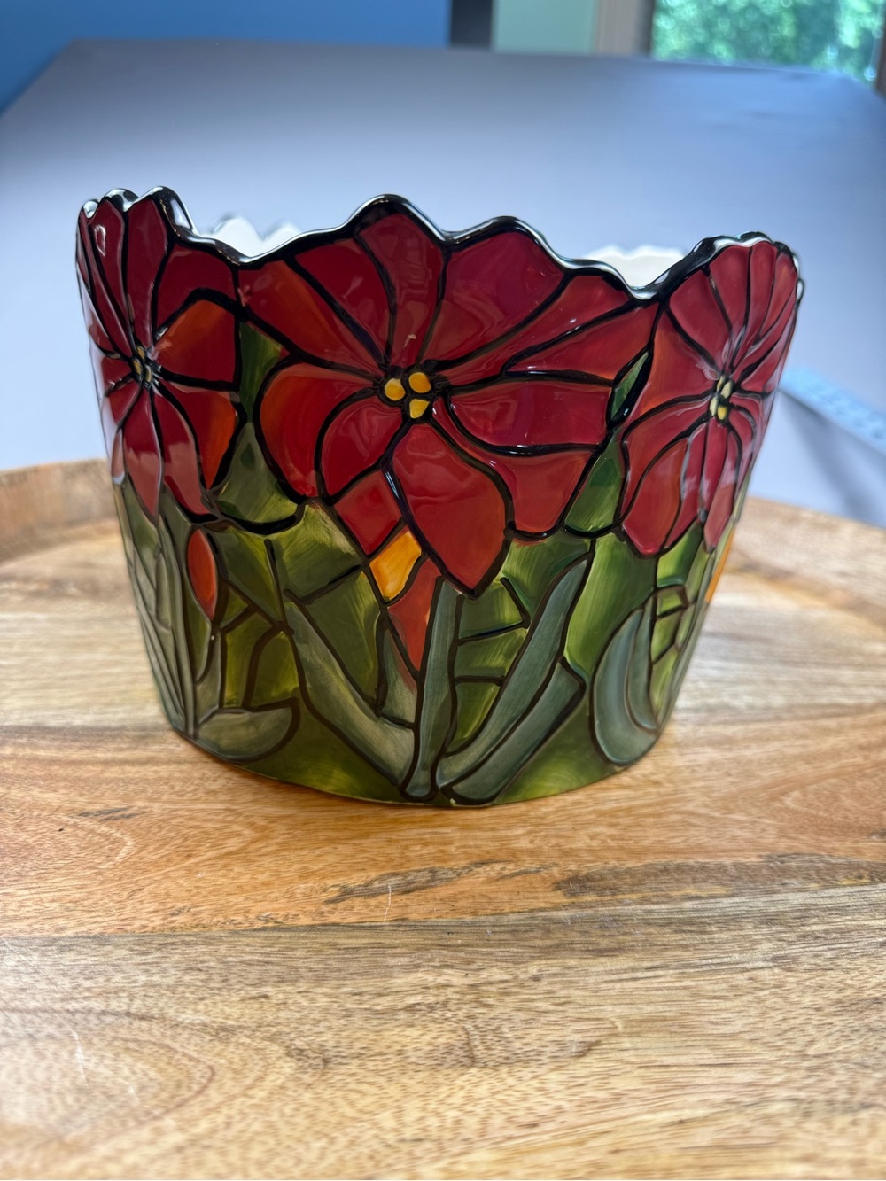 Jackson Perkins Poinsettia Ceramic Planter Cachepot Holiday Decor